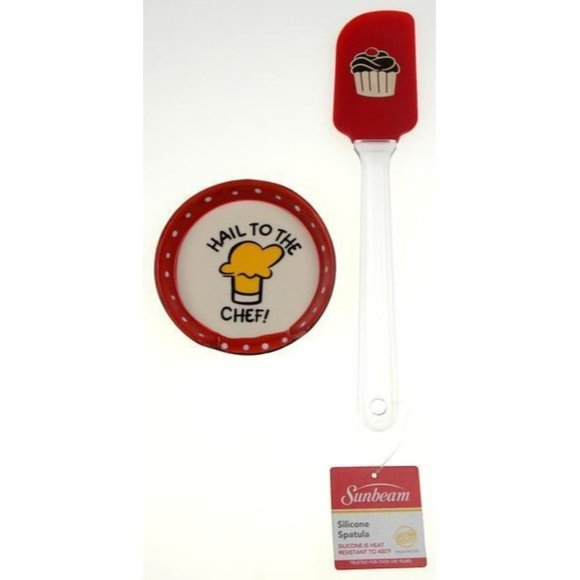 Hail To The Chef Ceramic Spoon Rest Red Cupcake Spatula Set of 2 Gift - Picture 1 of 3